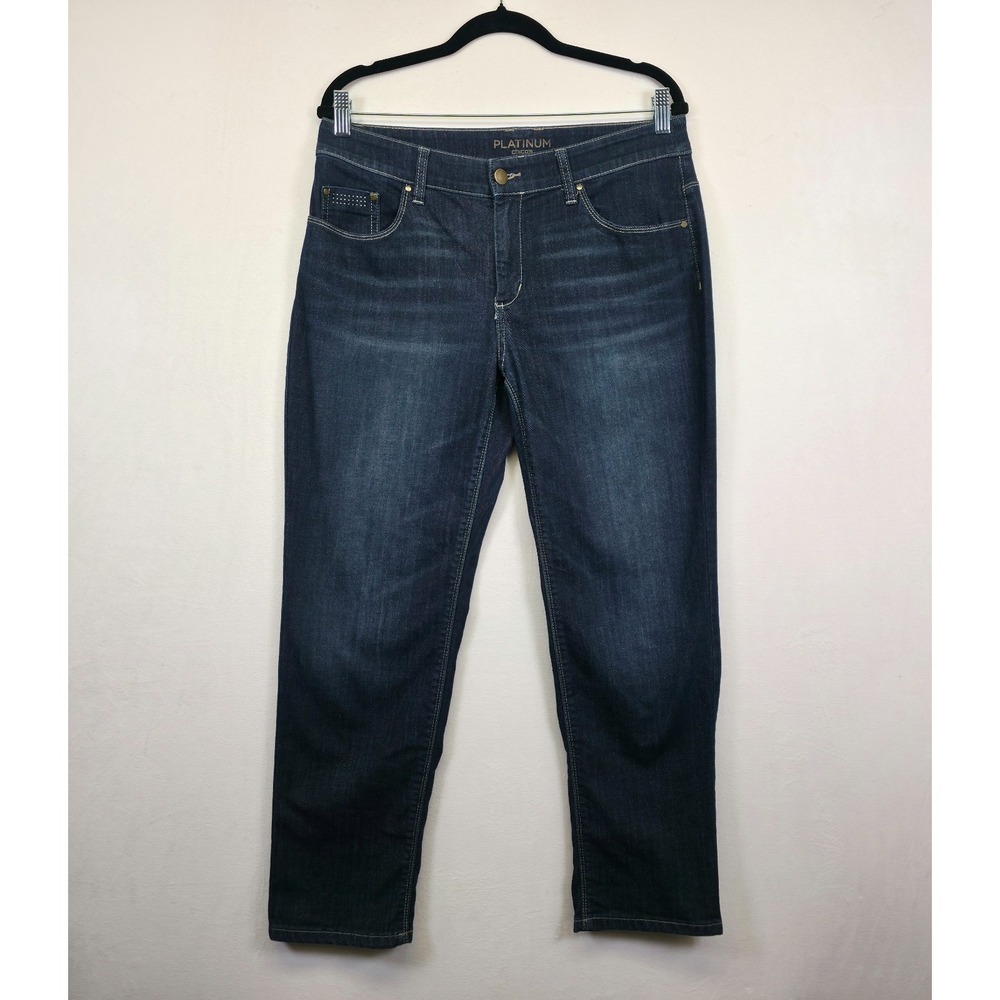 Chicos Platinum Jeans Women 8 Blue Straight Ultimate Fit Dark Wash Denim Stretch